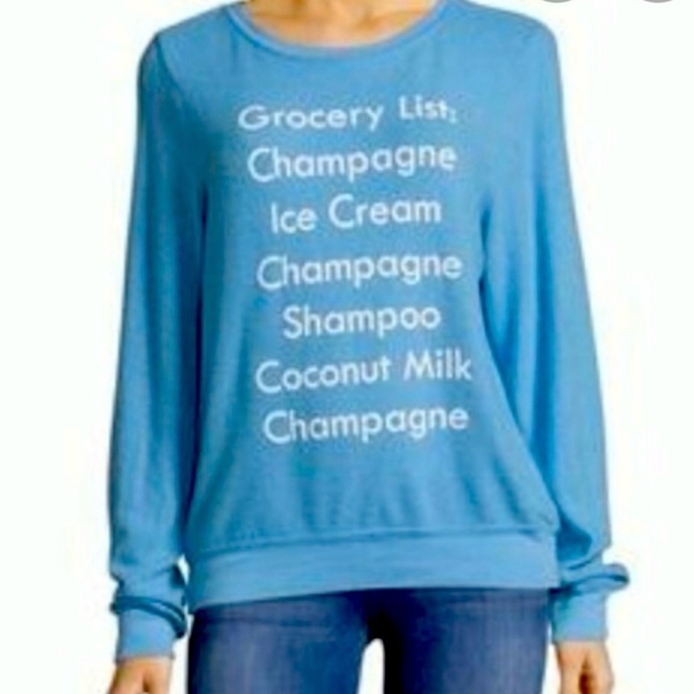 Wildfox Blue Grocery List Sweatshirt. Small